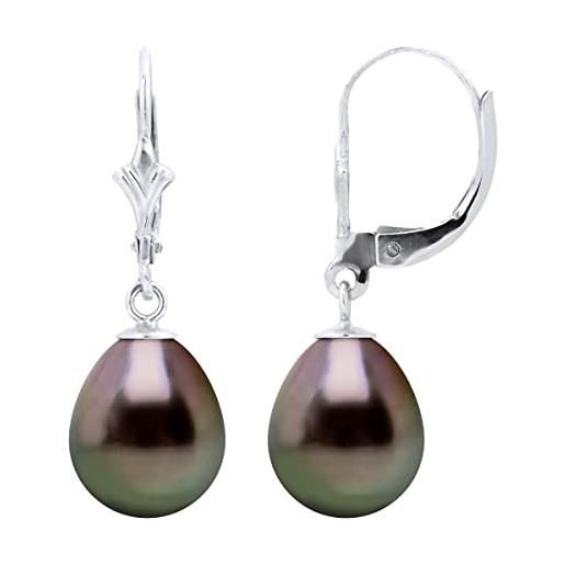 PEARLS & COLORS NATURAL FINE PEARLS pearls & colors - orecchini pendenti in oro con autentiche perle di tahiti a forma di pera 9-10 mm - qualità a+ - gioiello per donna