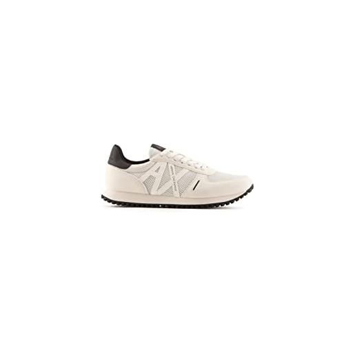 Armani Exchange openwork side, logo a contrasto, inserti in microsuede, scarpe da ginnastica uomo, bianco, 44 eu