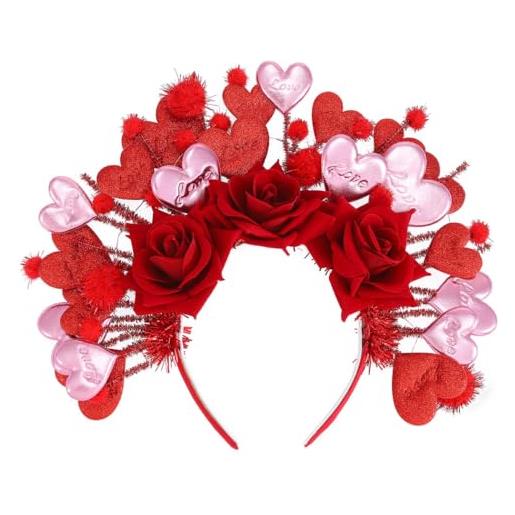 Reaky fascia per capelli con cuore per san valentino, fascia per capelli con fiore rosso, accessorio per capelli per feste in costume, accessori per capelli da donna