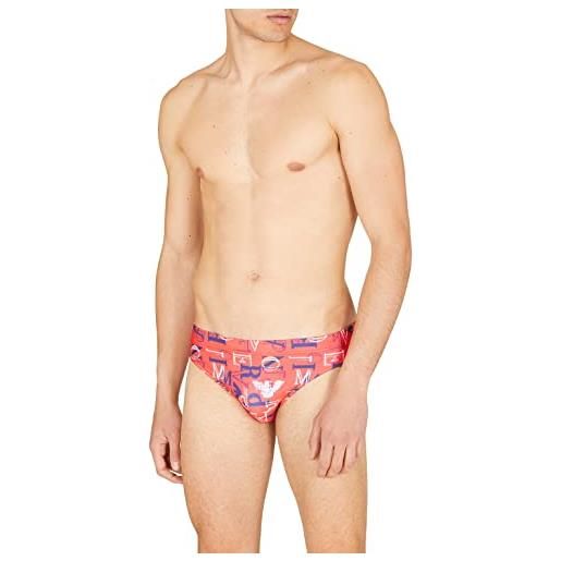 Emporio Armani low brief all over logo, slip da bagno uomo, coral, 52