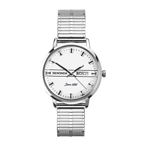 Sekonda orologio al quarzo uomo, misura cassa 38.00mm con quadrante argento analogico e cinturino argento in acciaio inossidabile 1951
