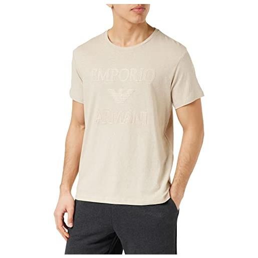 Emporio Armani maglietta da uomo, superfine linen blend crew neck, t shirt sabbia gialla. , l