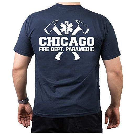 fuoco1 t-shirt (navy/blu) chicago fire dept. Con assi, paramedic