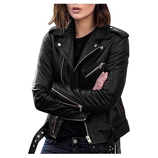 XTBFOOJ giacca da donna in ecopelle taglie forti giacca a maniche lunghe in pelle artificiale con cerniera aderente giacca corta autunnale cappotto sottile cappottini autunnali (2-black, xxl)
