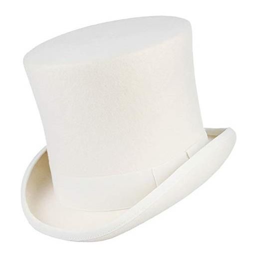 DELURA semplice autunno inverno 17 cm 100% lana feltro bianco fedora cappello a cilindro cilindrico da donna cappello da mago da festa da uomo (colore: bianca, dimensione: 59 centimetri)