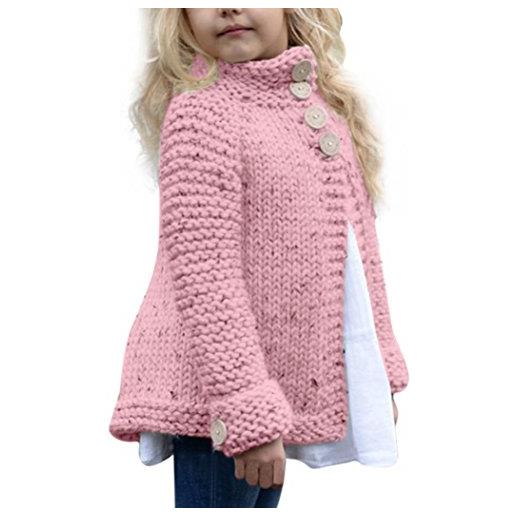 Rawdah cappotto bambina, bambini del bambino autunno abiti solido lana maglione manica lunga caldo abbigliamento esterno cardigan top (5-6 anni, rosa)