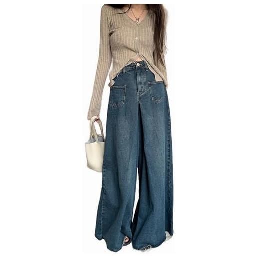 MARXAN jeans a gamba larga da donna jeans larghi oversize pantaloni in denim larghi a vita alta pantaloni dritti y2k (color: blu, size: xx-large)