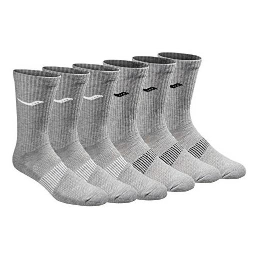 Saucony confezione multipla di calzini a rete ventilati comfort fit performance crew socks corsa, grigio (6 paia), shoe size: 13-15 uomo