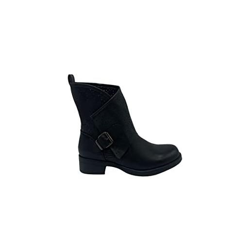 STILL stivaletto stivali scarpe donna traforato moda tacco basso tronchetto nero 40 nero