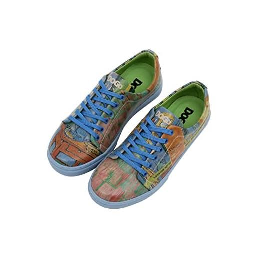 DOGO femme cuir vegan multicolore baskets - chaussures de marche confortables et décontractées faites à la main, vincent van gogh the bedroom muse motif