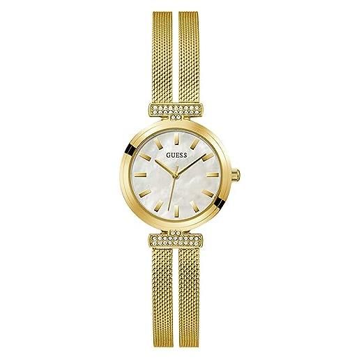 Guess orologio quarzo donna con quadrante madreperla analogico e cinturino oro in mesh bracelet gw0471l2