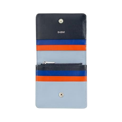 Dudu portafoglio donna piccolo in pelle schermato rfid colorato ultra compatto con zip interna e 8 porta carte tessere navy