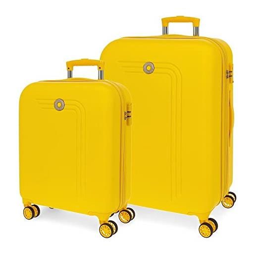 MOVOM riga set valigie giallo 55/70 cms rigida abs chiusura a combinazione numerica 109l 4 doppie ruote bagaglio a mano