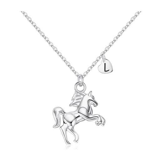 TINGN collana da donna con cavalli in oro bianco 14 carati, con ciondolo a forma di cavallo, regolabile, con lettere dalla a alla z, per bambini, idea regalo per ragazze, oro