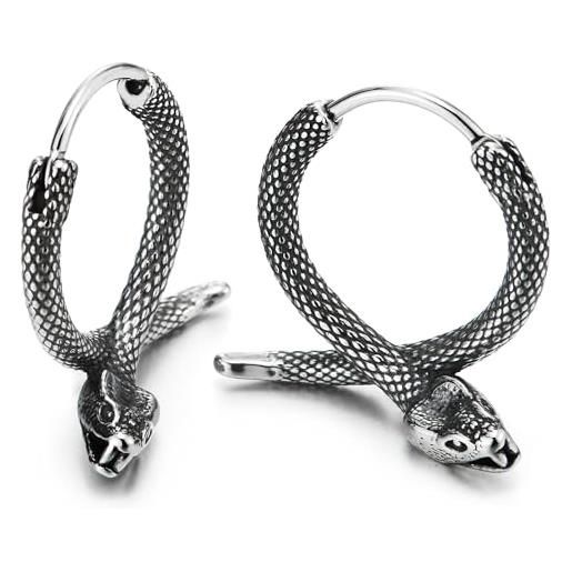 COOLSTEELANDBEYOND cerchio di cobra serpente orecchini da uomo donna, acciaio inossidabile, stile gotico, 2 pezzi