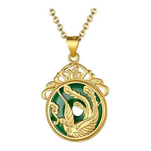 GOLDCHIC JEWELRY collana di giada cinese phoenix, disco circolare rotondo giada verde collane di benedizione cinese gioielli cinesi di fortuna collana di pietra verde