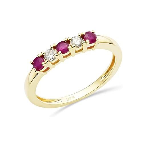 MIORE anello eternità con diamanti e rubini, diamanti naturali di 0,13 carati e rubini rossi naturali di 0,27 carati in oro giallo 9 carati 375