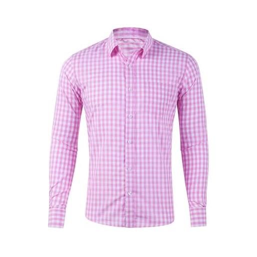 Generic maglia a quadretti da uomo taglie forti camicia a maniche lunghe autunno inverno camicie a quadretti, rosa, m