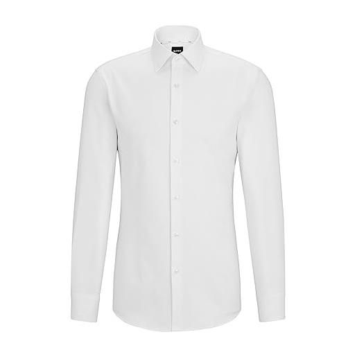 BOSS camicia da uomo h-hank-kent-c1-214 slim fit twill in cotone elasticizzato facile da stirare, bianco, 43
