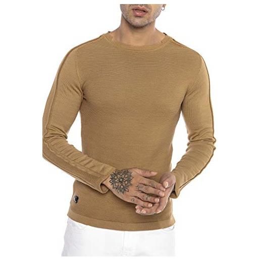 Redbridge maglione da uomo felpa lavorata a maglia pullover slim fit marrone m