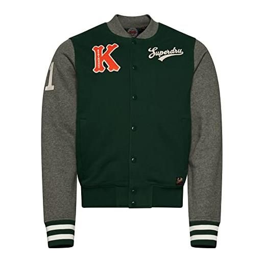 Superdry vintage collegiate bomber giacca, verde smeraldo/carbone grigio marl, xl uomo