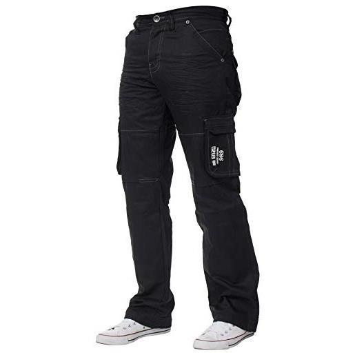 Ze ENZO enzo - pantaloni da uomo in denim, resistenti e casual, da lavoro, nero , w32 / l34