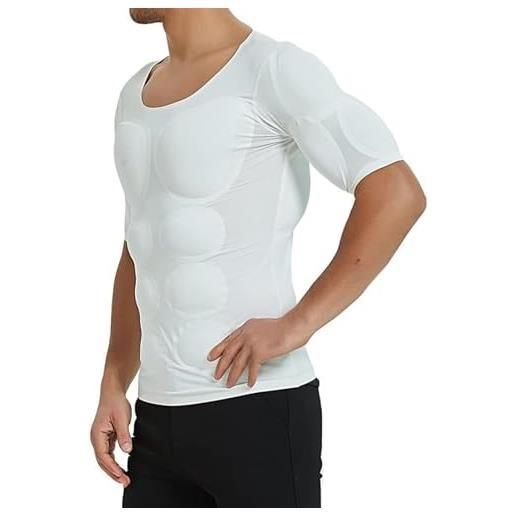 MECKOZ camicia tuta muscolare uomo finta petto addome spalle schiena imbottito sottoveste modellante costume di simulazione invisibile enhancer (color: weiß, size: l)
