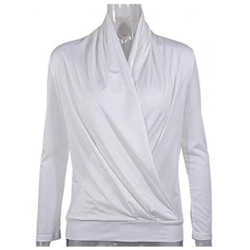 ROTAKUMA women bluse autunno inverno manica lunga croce a v deep neck camicie da top abbigliamento (color: white, size: s)