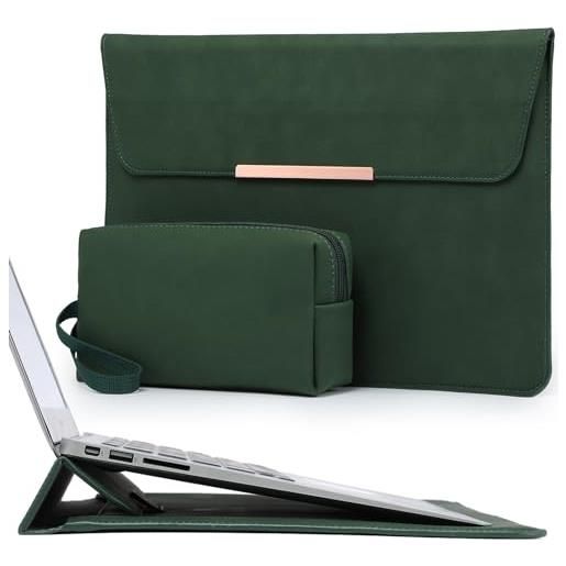 HYZUO 13 pollici custodia pc portatile con funzione di supporto compatibile con mac. Book air 13 m2/a2681 m1 2024-2018, mac. Book pro 13 m2/a2686 m1 2024-2016, con borsa piccola, verde mezzanotte(con trim)