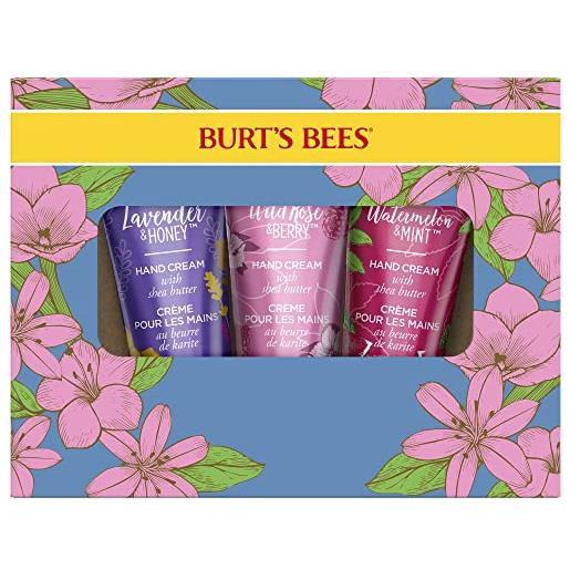 Burt's Bees set crema mani con burro di karité, lavanda & miele, rosa selvatica & lampone, anguria & menta, confezione da 3 creme