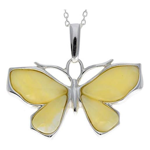 SilverAmber Jewellery ciondolo a forma di farfalla in vera ambra baltica e argento sterling - ad217, pietra argento sterling resina, ambra