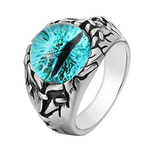 HIJONES anello da uomo in acciaio inox con gemma occhio blu argento misura 22