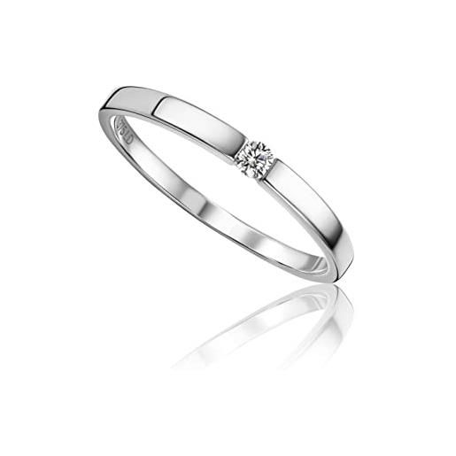 Miore's lab diamonds, anello di fidanzamento con solitario in oro bianco 9 carati 375 con diamante da laboratorio 0,05 carati. 