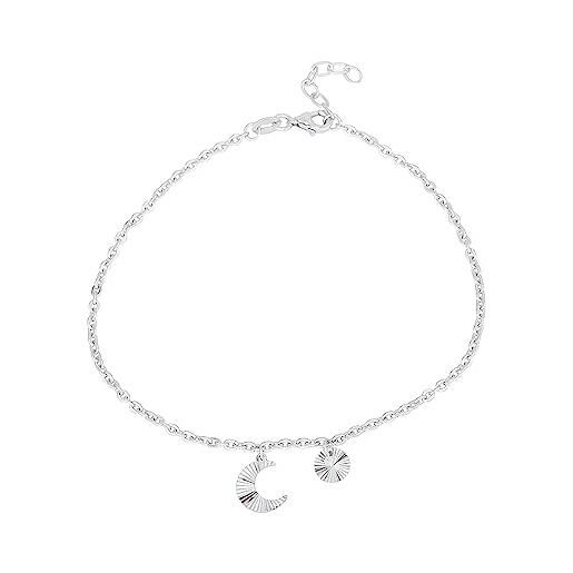 Vanbelle gioielli in argento sterling 925 - placcato in rodio - cavigliera da donna con design a forma di sole e luna pendenti - lunghezza 22,9 cm più estensione di 2,5 cm
