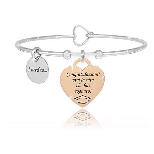 SAGA GIOIELLI® bracciale rigido donna frasi pensieri parole emozionale incisione acciaio cuore rose' (congratulazioni!Vivi la vita che hai sognato!)