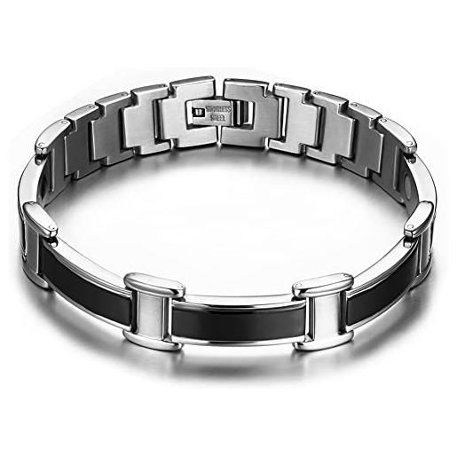 JFUME braccialetto magnetico nero uomo regalo per lui gioielli in acciaio inossidabile con strumento di rimozione del collegamento regolabile da 8,3