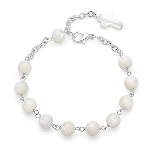 Mondo Cattolico blessed rosary bracelet in mother of pearl beads with small cross. 