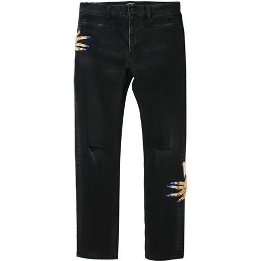 Undercover jeans dritti con ricamo - nero