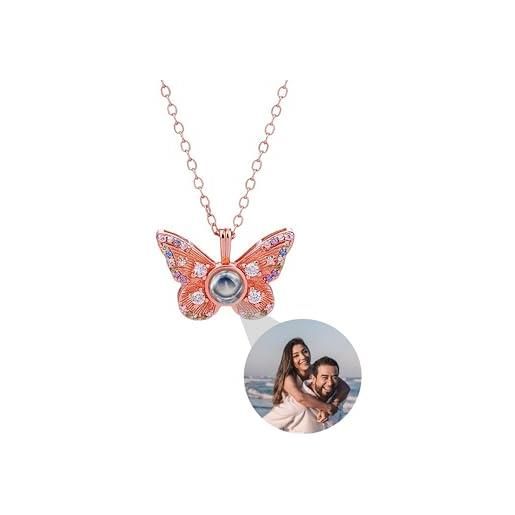 Pekdi collana con foto personalizzata collana con proiezione personalizzata con foto all'interno, collane a farfalla per donne ciondolo a farfalla in zirconia cubica gioielli regalo compleanno anniversario