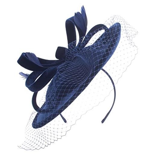 Lawliet cappello da donna in velluto velo per occasioni di matrimonio da chiesa fascinator a614, blu navy, taglia unica