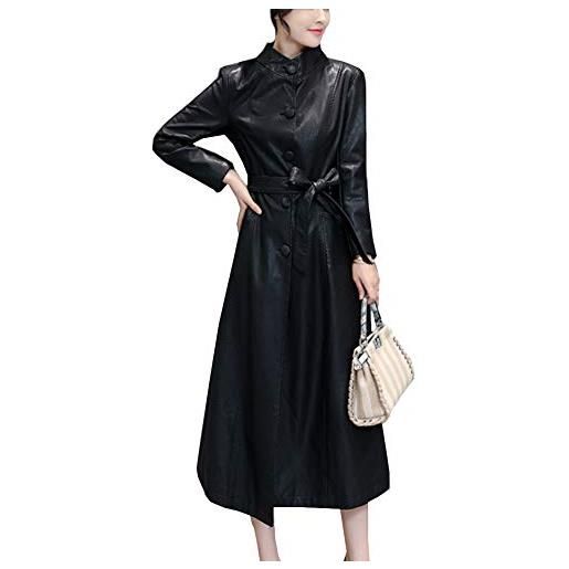 E-girl trench p6701 - giacca in pelle da donna in ecopelle, nero , 46