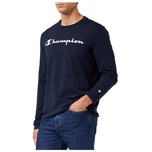 Champion american classics big logo l-s t-shirt, uomo, blu marino, xxl