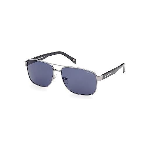 Skechers se6160 occhiali da sole uomo, occhiali da sole casual leggeri, forma lente navigator, lenti polarizzate fumo, nero lucido