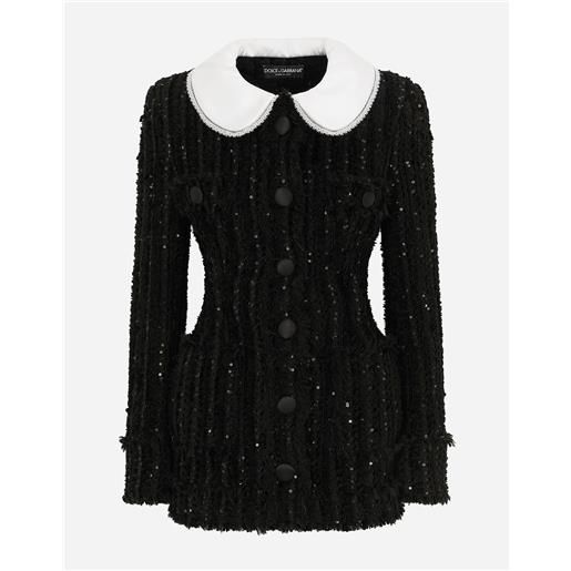 Dolce & Gabbana giacca in tweed ricamo paillettes con collo in raso