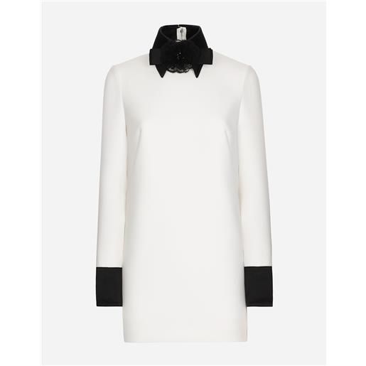 Dolce & Gabbana abito corto in tela di lana con dettagli in raso