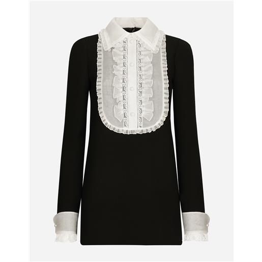 Dolce & Gabbana abito corto in crêpe di lana con plastron in organza