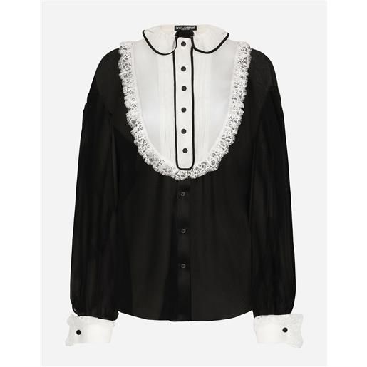Dolce & Gabbana camicia in chiffon con plastron e polsini in organza