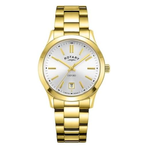 Rotary orologio quarzo donna, misura cassa 30.00mm con quadrante argento analogico e cinturino oro in cinturino in metallo lb05523/06