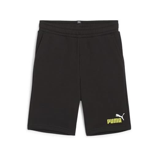 PUMA ess+ 2 col shorts tr b, pantaloncini in maglia bambino, lucido nero-lime, 164