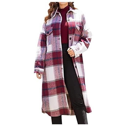 ORANDESIGNE cappotto donna invernale elegante lungo giacca lana quadri giacche scozzesi classico giacca blazer scozzese comodo cappottino trench coat rosso l